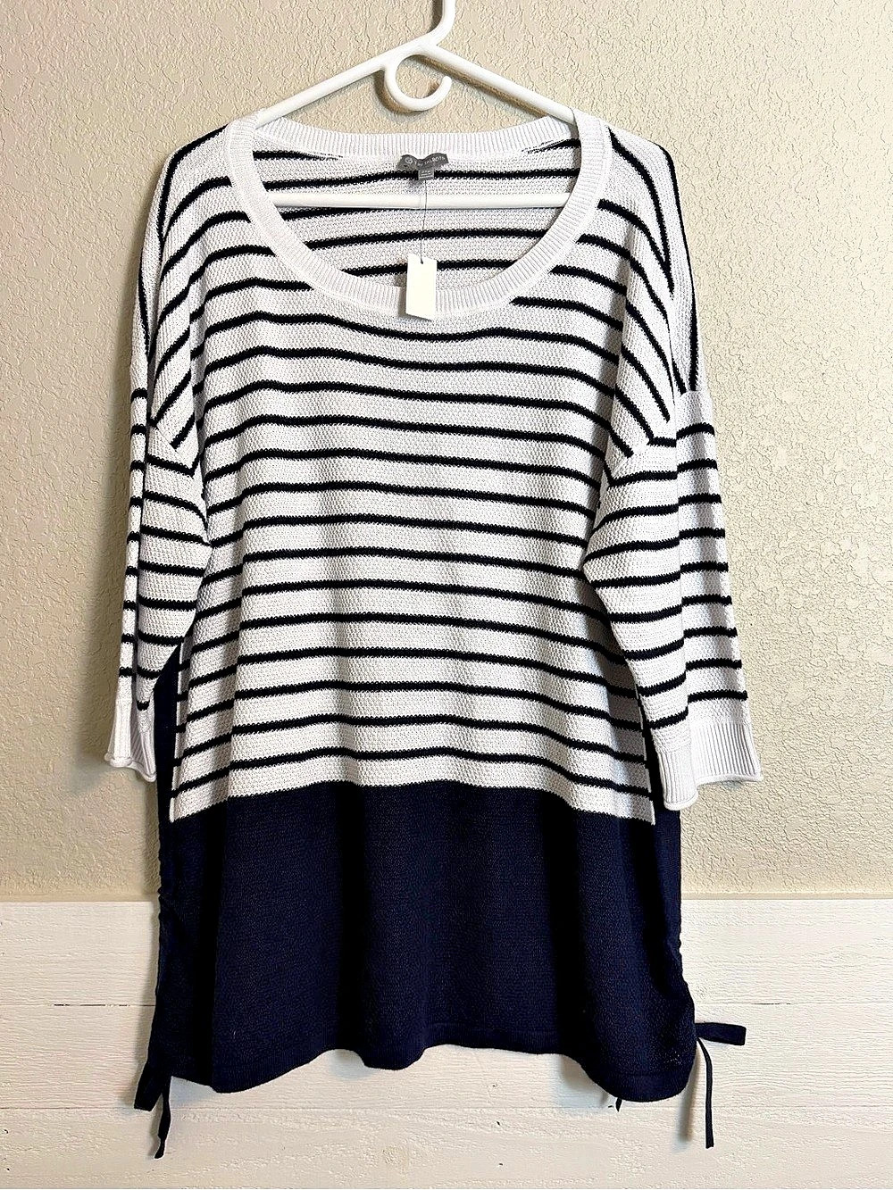 Talbots T by Talbots striped tie-side sweater tunic Striped Tunic Navy White XL